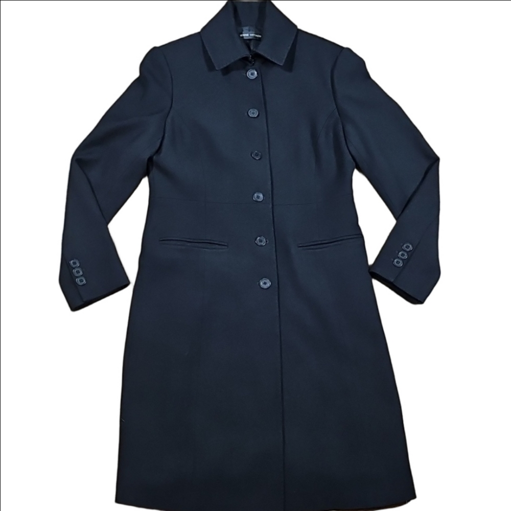 Adrienne Vittadini 100% Wool Ribbed Black Knee Length Winter Coat Size 8